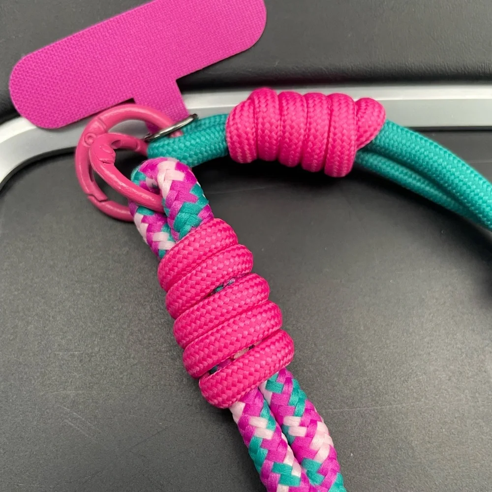 Phone Wrist Lanyard Bright Pink & Teal Braided